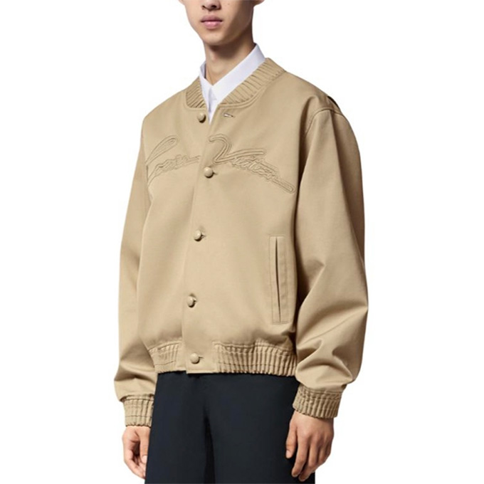 lv louis vuitton embroidered script logo ribbed baseball bomber jacket